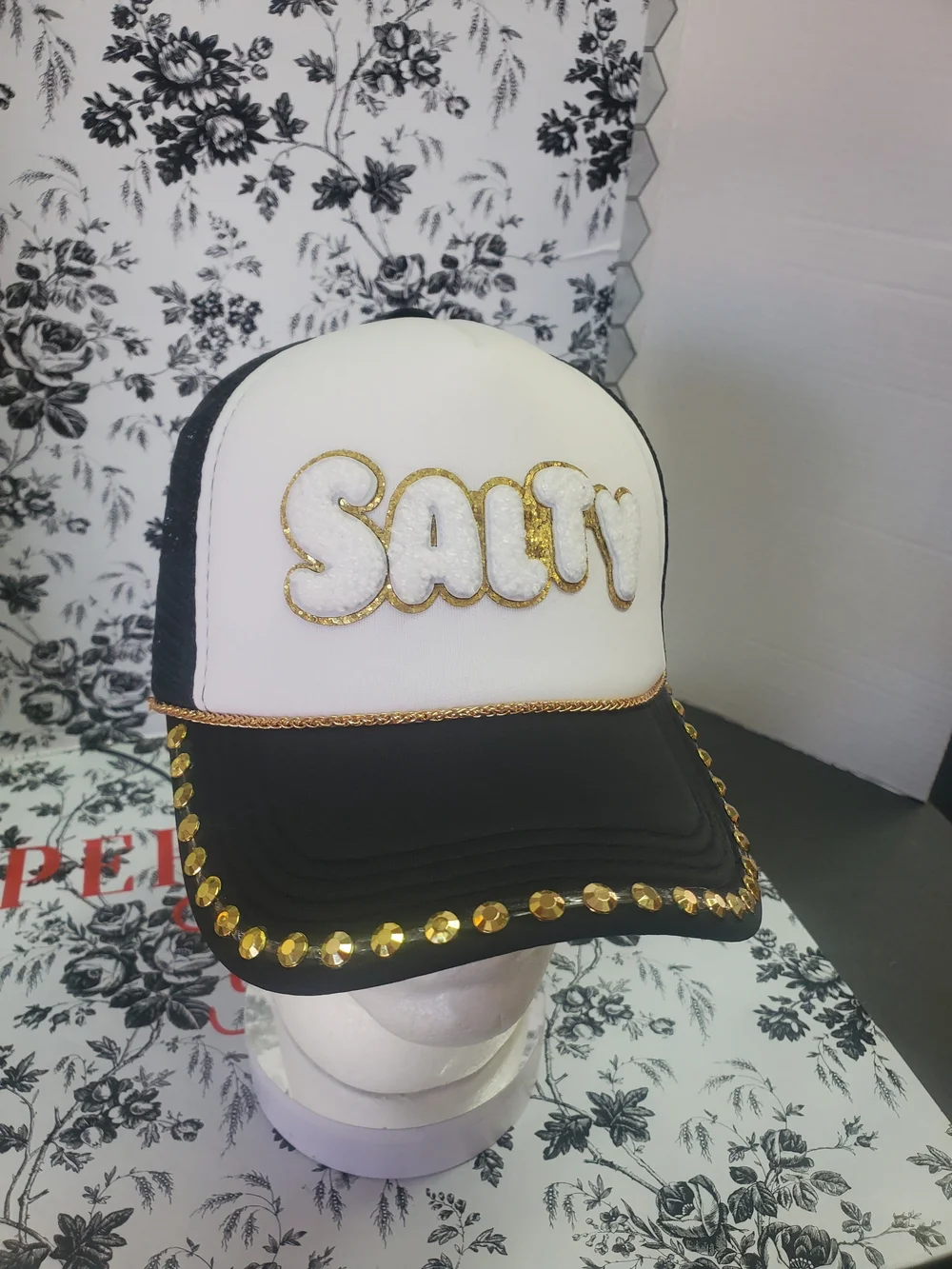 Black & White 'Salty' Embellished Trucker Hat